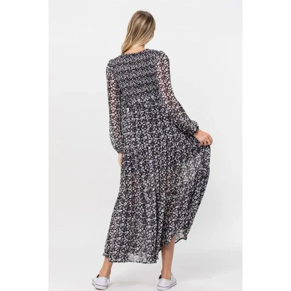 Black Floral Print Midi Dress - Picture 3 of 3